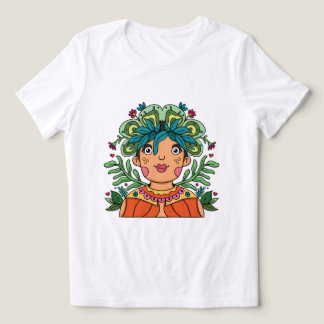 Whimsical Art Girl with Floral Crown トライブレンドＴシャツ