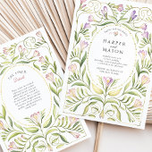 Whimsical Art Nouveau Freesias Gold Wedding 招待状