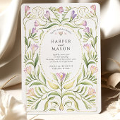 Whimsical Art Nouveau Freesias Gold Wedding 招待状