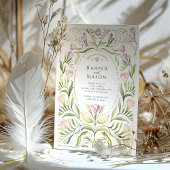 Whimsical Art Nouveau Freesias Gold Wedding 招待状