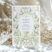 Whimsical Art Nouveau Freesias Gold Wedding 招待状