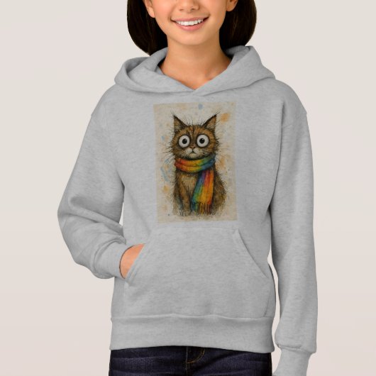 Whimsical Artistic Cat Girls' Hoodie - Fun Feline  (正面)