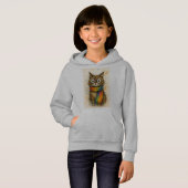 Whimsical Artistic Cat Girls' Hoodie - Fun Feline  (正面フル)