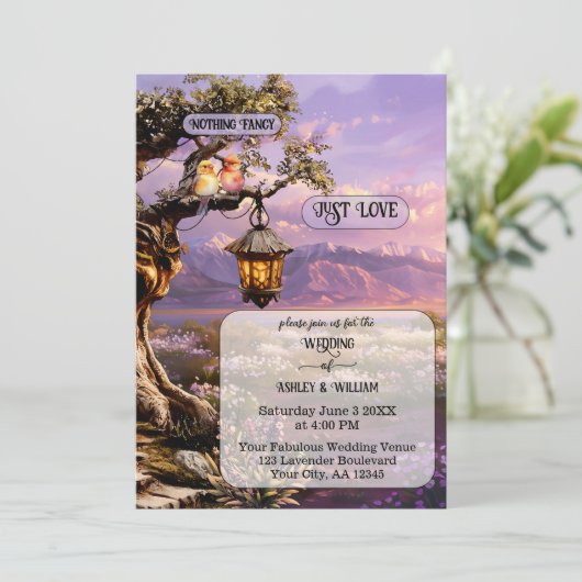 Whimsical Artistic Romantic Lavender Wedding 招待状 (スタンド正面)