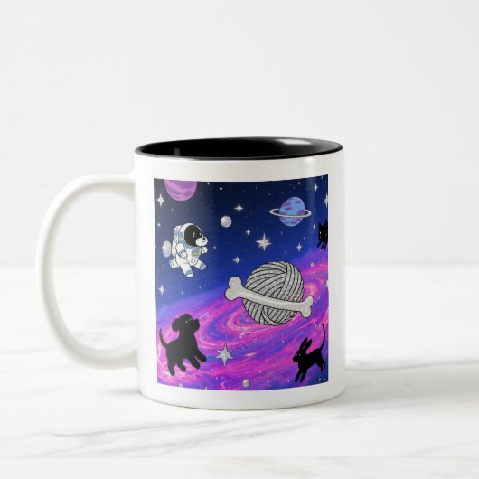 Whimsical Astronaut Dog Space Galaxy Mug ツートーンマグカップ (左)