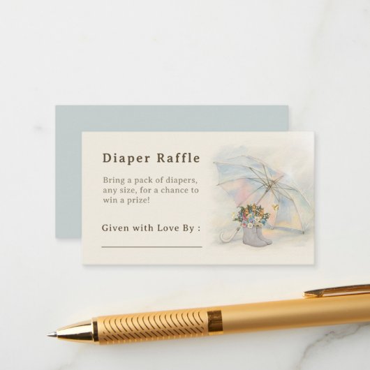 Whimsical Aura Umbrella Floral Boots Diaper Raffle エンクロージャーカード (正面/裏面インサイチュ)