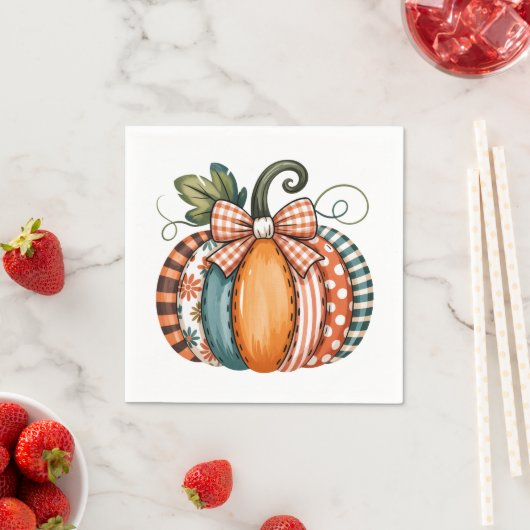 Whimsical Autumn Accent with Gingham Bow スタンダードカクテルナプキン (インサイチュ)
