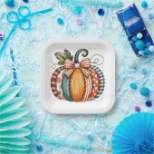 Whimsical Autumn Accent with Gingham Bow ペーパープレート (パーティー)