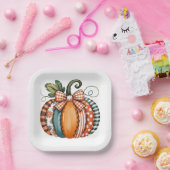 Whimsical Autumn Accent with Gingham Bow ペーパープレート (パーティー)