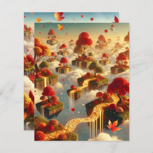 Whimsical Autumn Floating Islands Scrapbook Paper (正面/裏面)