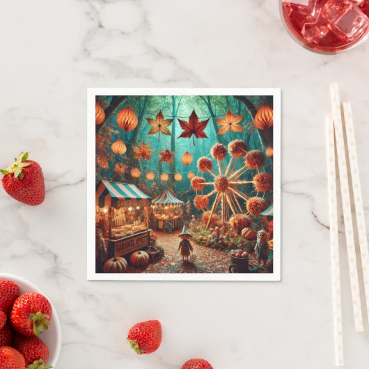 Whimsical Autumn Forest Carnival Decoupage Napkins スタンダードカクテルナプキン (インサイチュ)