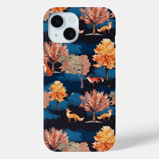 Whimsical Autumn Fox Night Forest Seamless Pattern Case-Mate iPhoneケース (裏面)