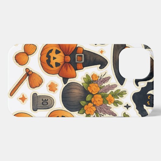 Whimsical Autumn Halloween Cat iPhone Case – Cute  iPhoneケース (裏面横)