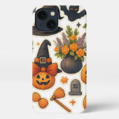 Whimsical Autumn Halloween Cat iPhone Case – Cute  iPhoneケース (裏面)
