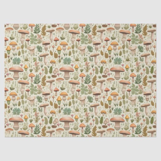 Whimsical Autumn Mushroom Forest Seamless Pattern 薄葉紙 (正面)