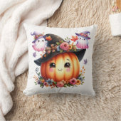 Whimsical Autumn Pumpkin Witch Design クッション (ブランケット)