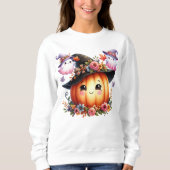 Whimsical Autumn Pumpkin Witch Design スウェットシャツ (正面)
