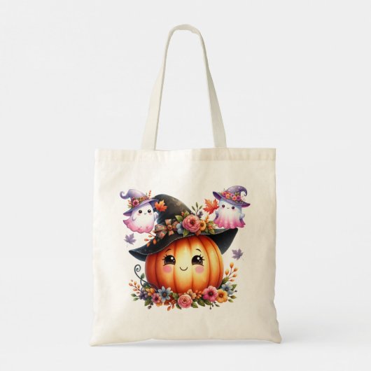 Whimsical Autumn Pumpkin Witch Design トートバッグ (裏面)