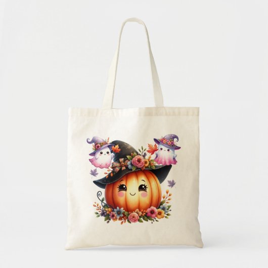 Whimsical Autumn Pumpkin Witch Design トートバッグ (正面)