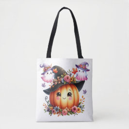 Whimsical Autumn Pumpkin Witch Design トートバッグ