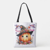 Whimsical Autumn Pumpkin Witch Design トートバッグ (裏面)