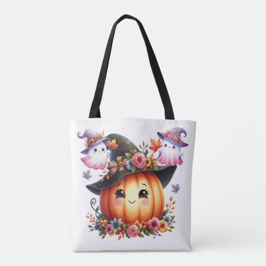 Whimsical Autumn Pumpkin Witch Design トートバッグ (裏面)