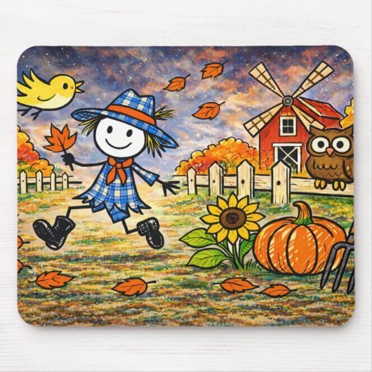 Whimsical Autumn Scarecrow Farm マウスパッド (正面)