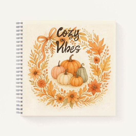 Whimsical Autumn Wreath with Pumpkins - Boho Fall ノートブック (正面)