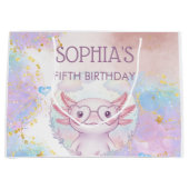 Whimsical axolotl kids birthday ラージペーパーバッグ (正面)