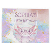 Whimsical axolotl kids birthday ラージペーパーバッグ (裏面)