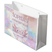 Whimsical axolotl kids birthday ラージペーパーバッグ (正面アングル)