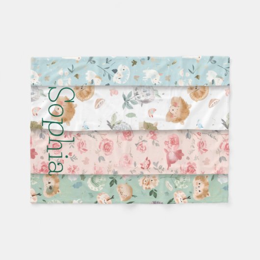 Whimsical baby blanket forest animals patterns フリースブランケット (正面(横))