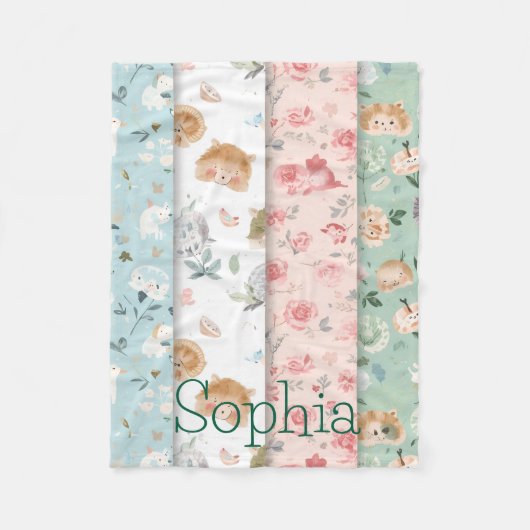 Whimsical baby blanket forest animals patterns フリースブランケット (正面)