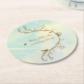Whimsical Baby Blue Sing Morning Birds Coaster ラウンドペーパーコースター (アングル)