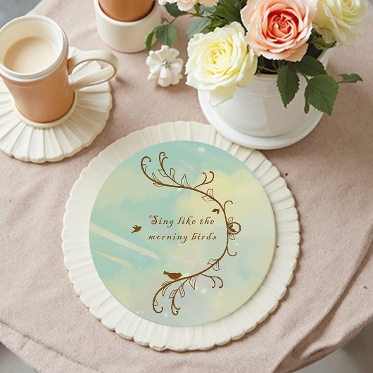 Whimsical Baby Blue Sing Morning Birds Coaster ラウンドペーパーコースター