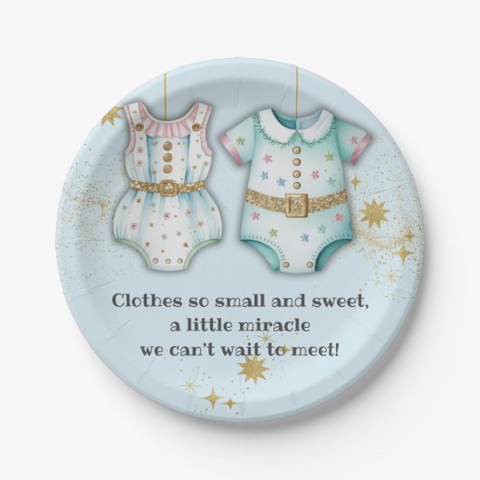 Whimsical Baby Clothes Gender Neutral Baby Shower ペーパープレート (正面)