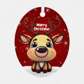 Whimsical Baby Deer Snowy Christmas Berry Red 🎄🦌 メタルオーナメント (正面)