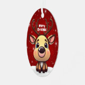 Whimsical Baby Deer Snowy Christmas Berry Red 🎄🦌 メタルオーナメント (正面左)