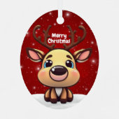 Whimsical Baby Deer Snowy Christmas Berry Red 🎄🦌 メタルオーナメント (裏面)