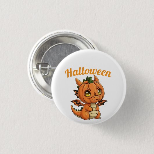 Whimsical Baby Dragon Pumpkin Halloween Button 缶バッジ (正面&裏面)