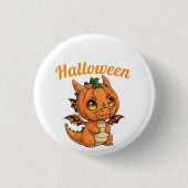 Whimsical Baby Dragon Pumpkin Halloween Button 缶バッジ (正面)