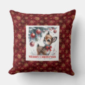 Whimsical Baby Fawn Cozy Winter Kids Room Decor  クッション (正面)