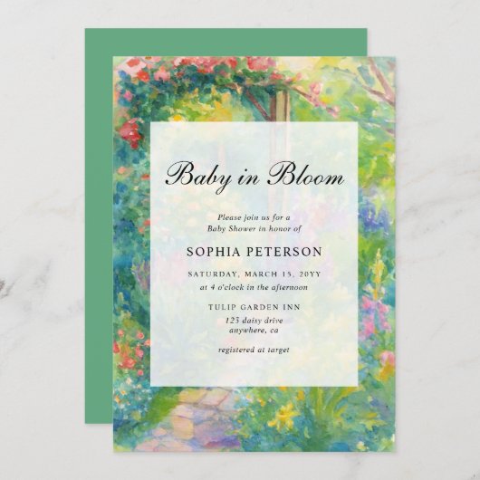 Whimsical Baby In Bloom Garden Baby Shower 招待状 (正面/裏面)