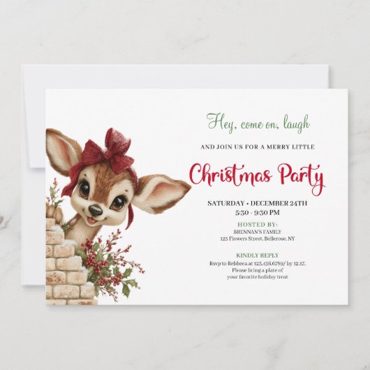 Whimsical baby reindeer printable holiday invite 招待状 (正面)