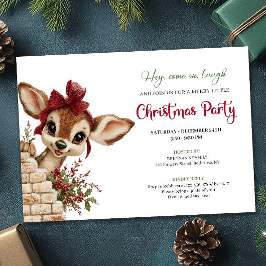 Whimsical baby reindeer printable holiday invite 招待状