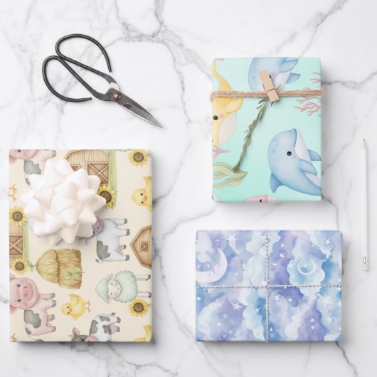Whimsical Baby Wrapping Paper Set ラッピングペーパーシート (正面)