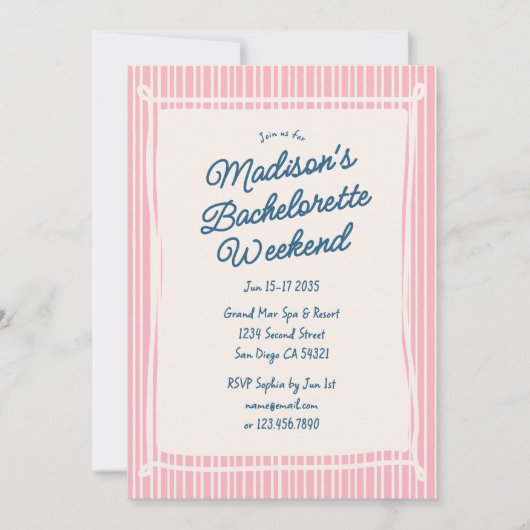 Whimsical Bachelorette Weekend Hand Drawn Doodle  招待状 (正面)