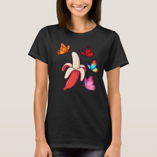 Whimsical Banana with Colorful Butterflies Tシャツ (正面)