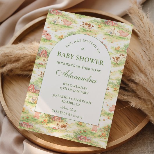 Whimsical Barnyard Garden Baby Shower 招待状