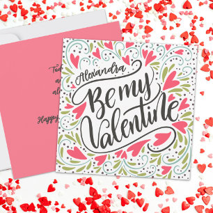 Whimsical Be My Valentine カスタムネーム フラット カード